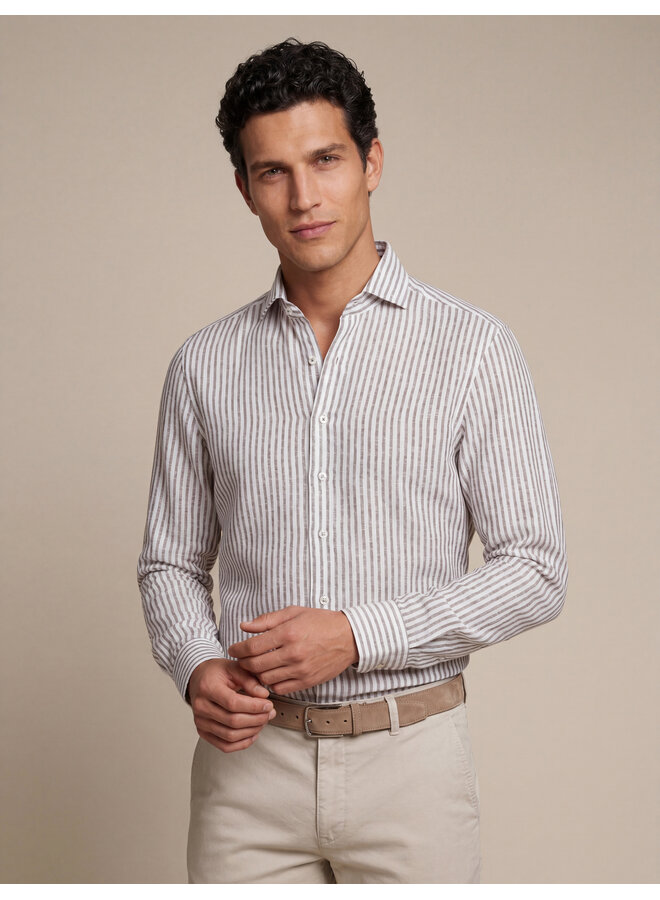 Cavallaro Shirt Tarente Linnen Stripe Brown/White