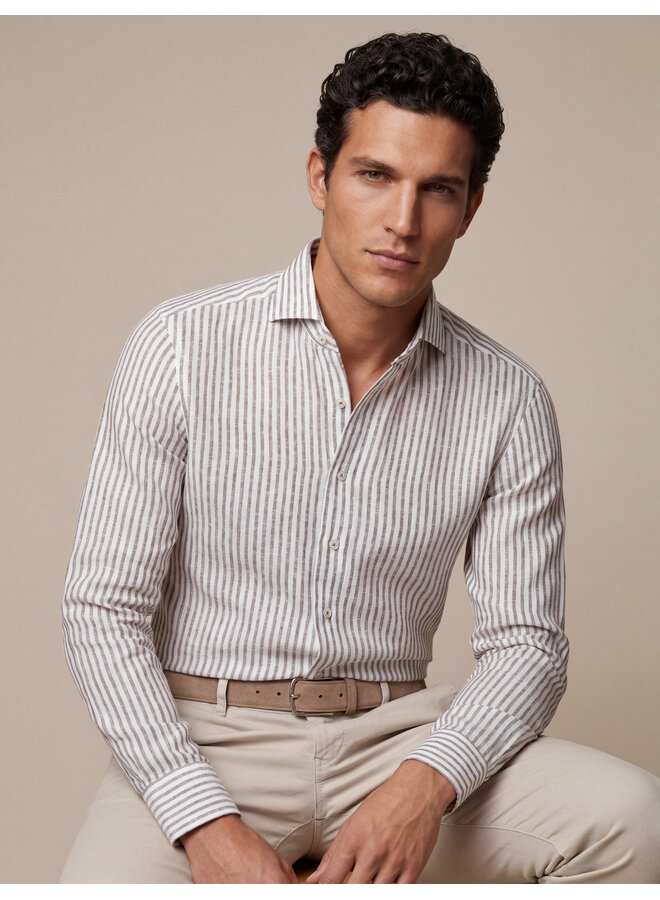 Cavallaro Shirt Tarente Linnen Stripe Brown/White