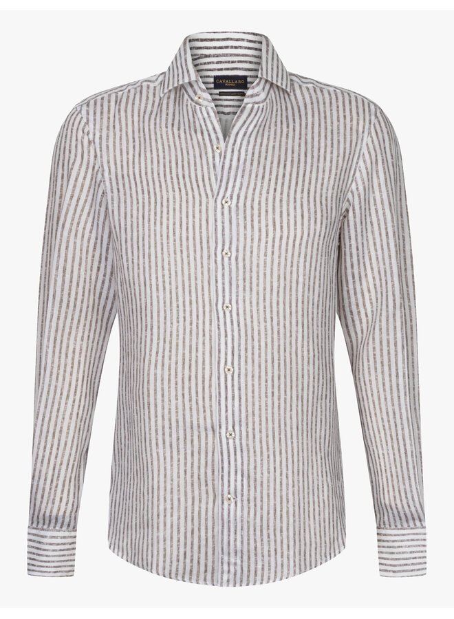 Cavallaro Shirt Tarente Linnen Stripe Brown/White