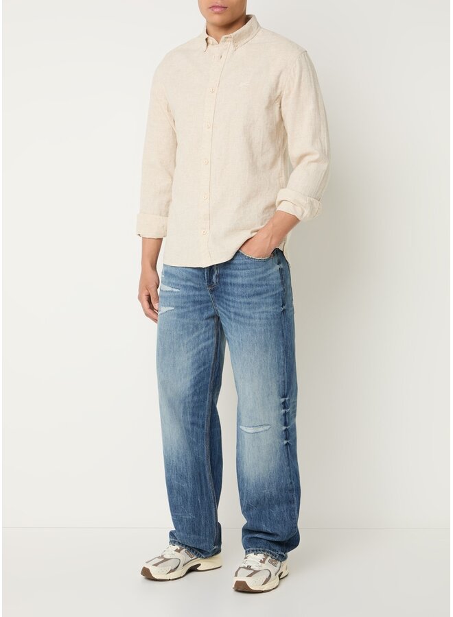 Denham Shirt Scissor Button Down Gemeleerd Beige