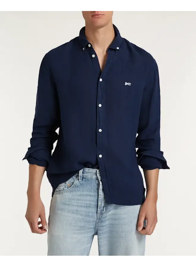 Denham Shirt Linnen  Scissor Button Down Navy Blazer