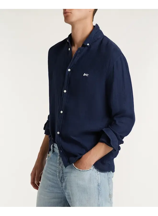 Denham Shirt Linnen  Scissor Button Down Navy Blazer