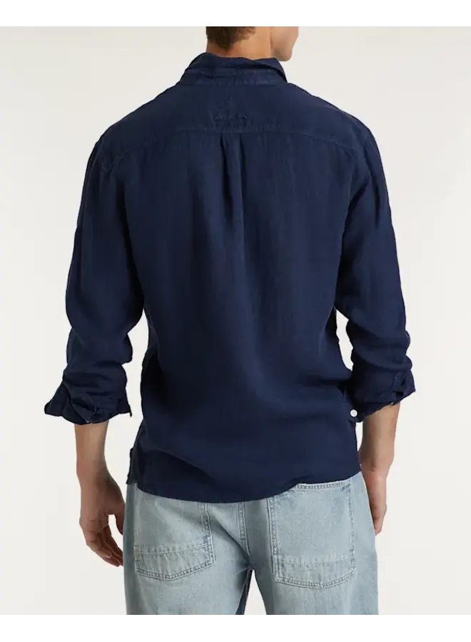 Denham Shirt Linnen  Scissor Button Down Navy Blazer
