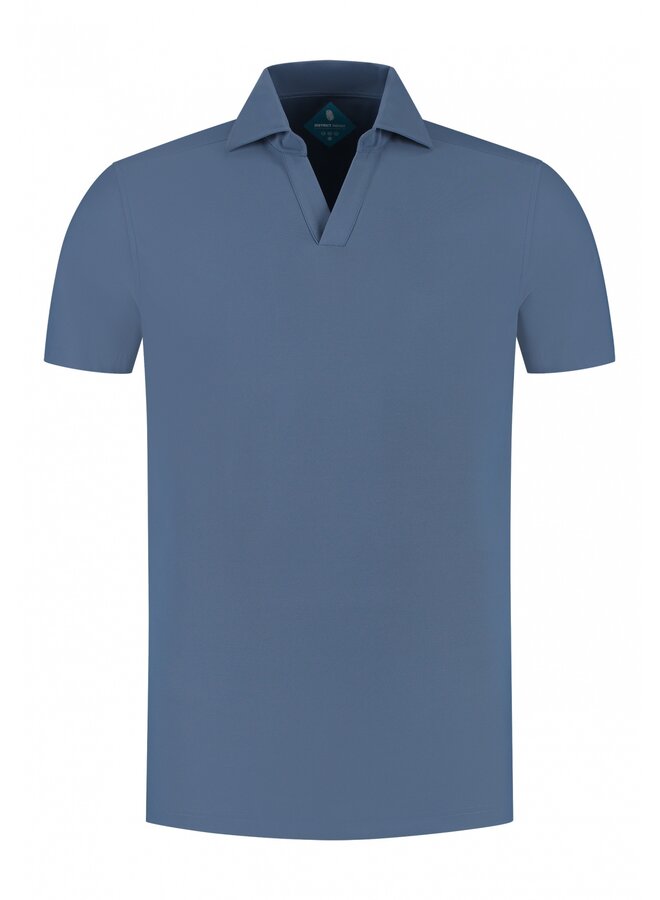 District Indigo Polo Open Collar Steelblue