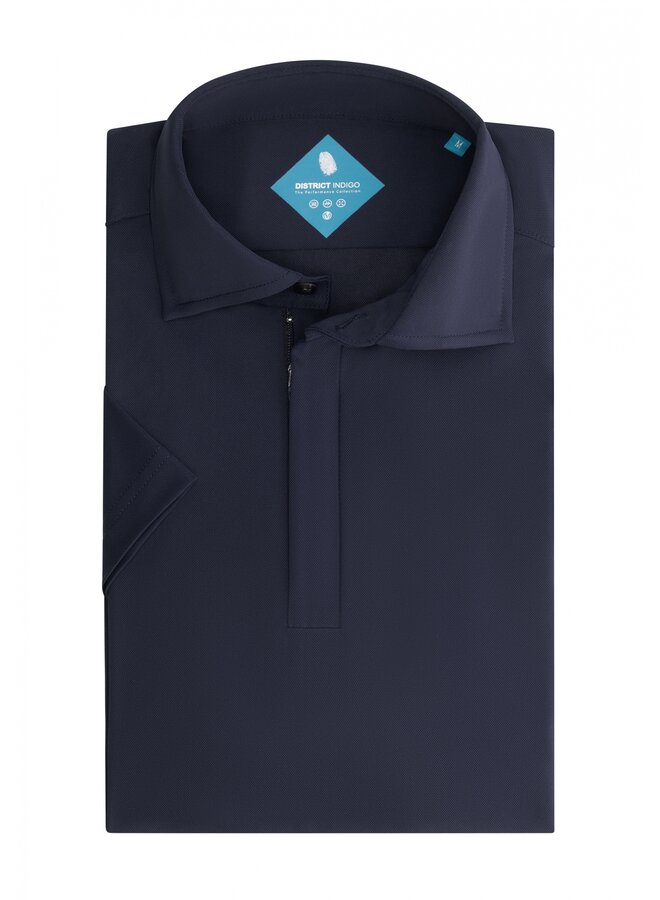 District Indigo Polo Pique Zip Navy