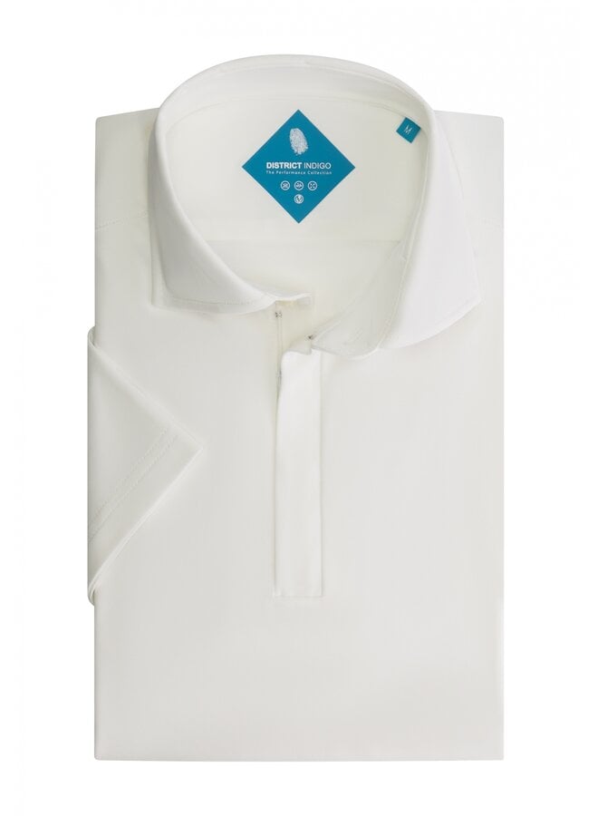 District Indigo Polo Pique Zip White