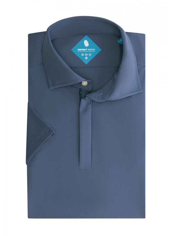District Indigo Polo Pique  Zip Steelblue