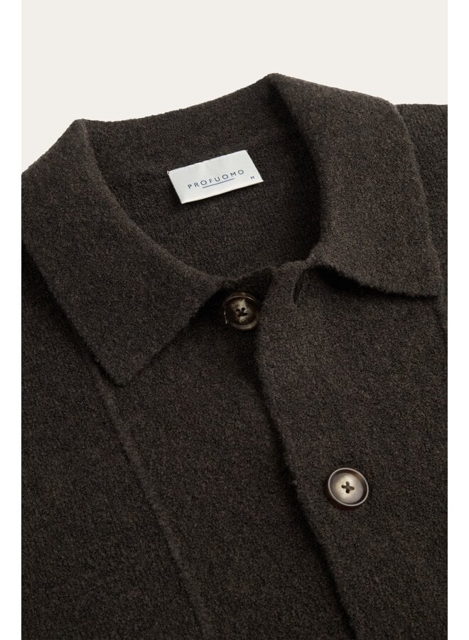 Profuomo Pullover Polo LS Full Button Dark Brown