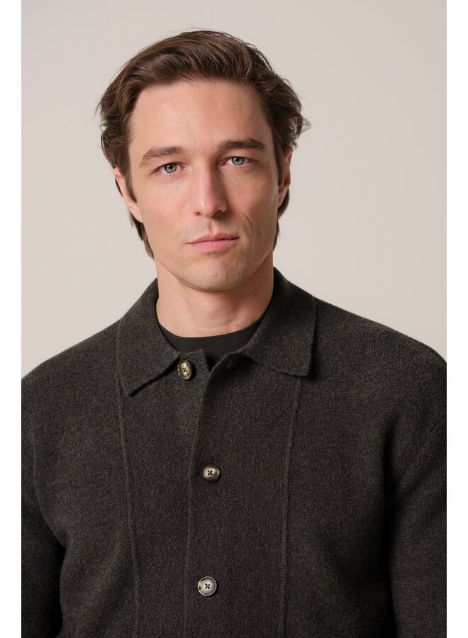 Profuomo Pullover Polo LS Full Button Dark Brown
