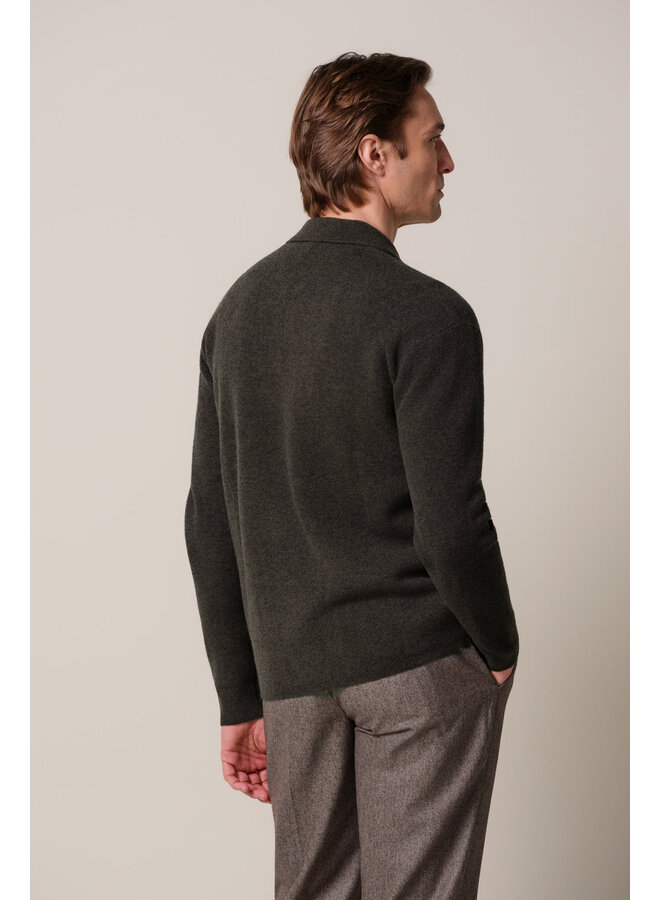 Profuomo Pullover Polo LS Full Button Dark Brown