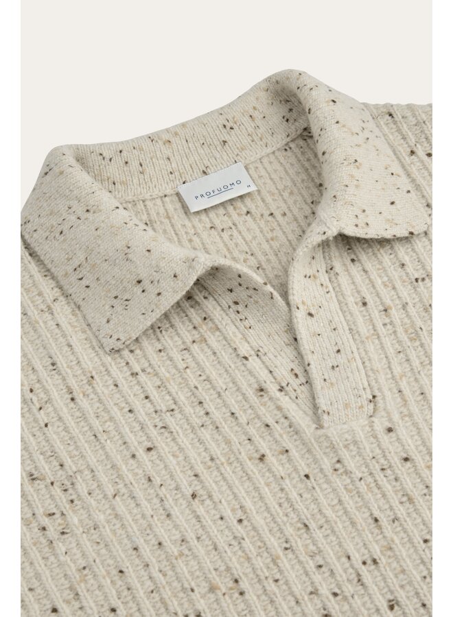 Profuomo Pullover Polo Open Collar LS Gemeleerd Sand