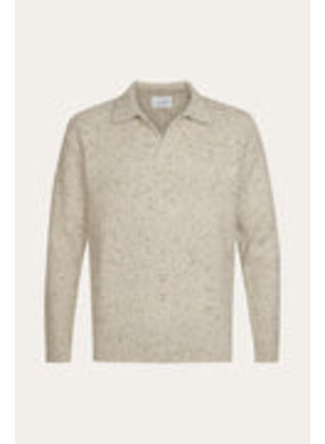 Profuomo Pullover Polo Open Collar LS Gemeleerd Sand