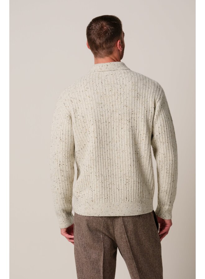 Profuomo Pullover Polo Open Collar LS Gemeleerd Sand