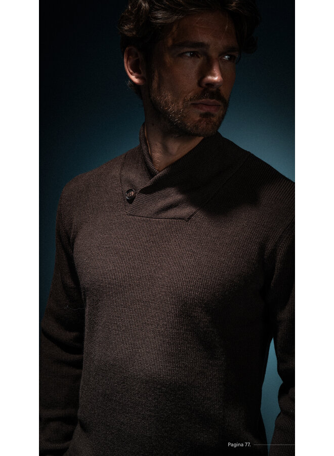 Agiato Pullover Savio Shawl Collar Knit Dark Brown