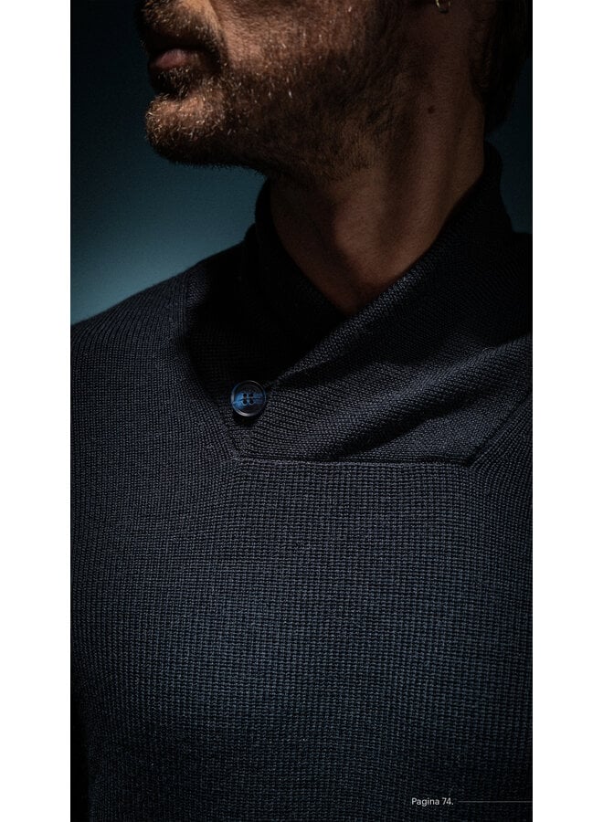 Agiato Pullover Savio Shawl Collar Knit Navy