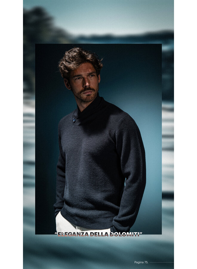 Agiato Pullover Savio Shawl Collar Knit Navy