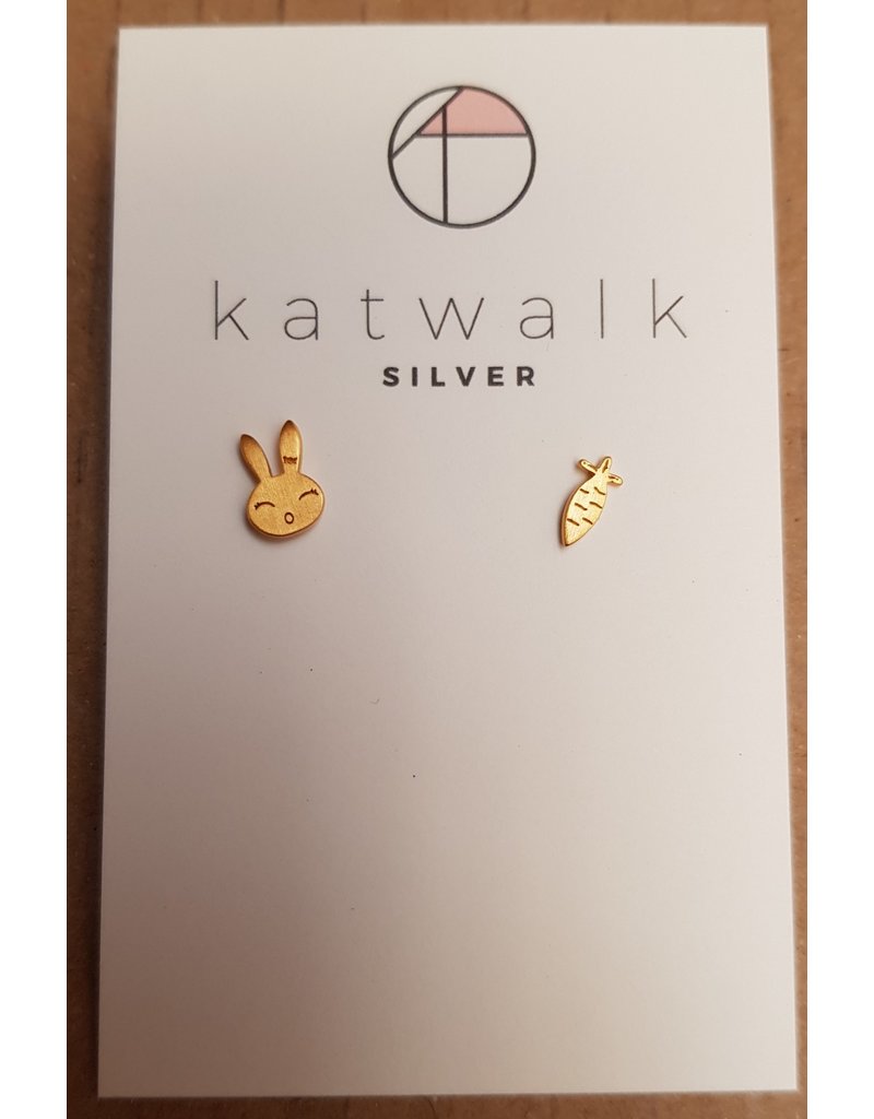Katwalk Zilver Verguld zilver oorstekers - wortel en konijn