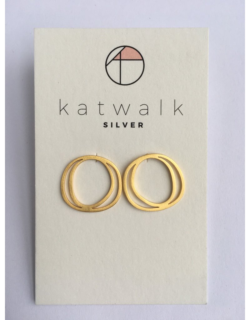 Katwalk Zilver Verguld zilver oorstekers - 2 amorf cirkels