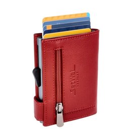 Secwal Secwal - Miniwallet portemonnee met rits -rood leder