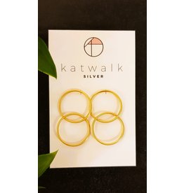 Katwalk Zilver Verguld zilver oorsteker- 2 ringen geschakeld