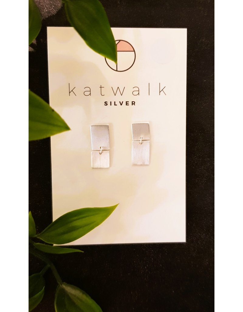Katwalk Zilver Zilver oorstekers - asym. vierkant en rechthoek geschakeld