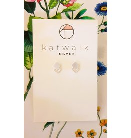 Katwalk Zilver Zilver oorsteker - Gevuld en open vierkantjes overlap