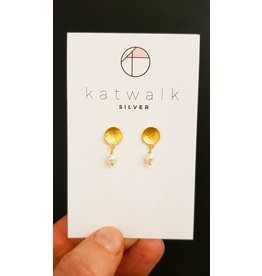 Katwalk Zilver Verguld zilver oorstekers - Kuipje met geschakeld pareltje