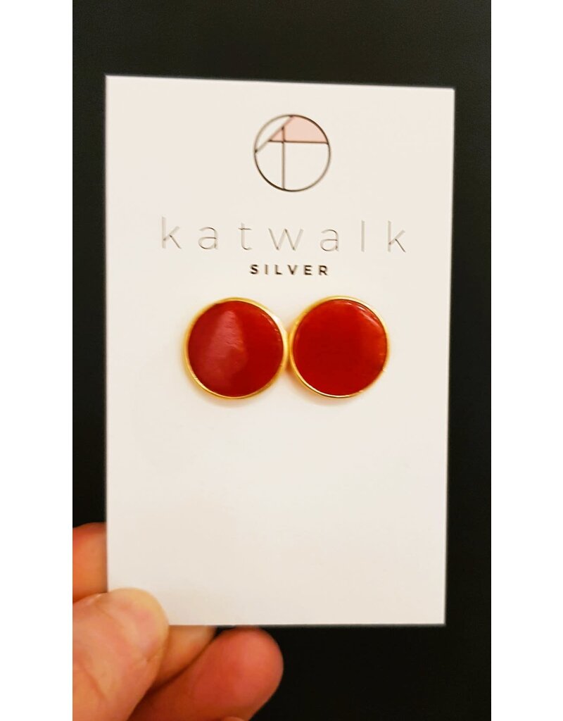 Katwalk Zilver Verguld zilver oorsteker - rode steen - 15mm
