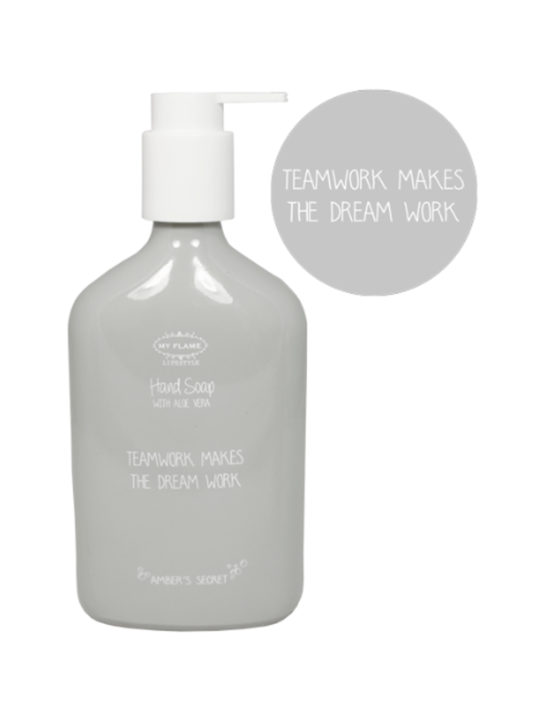 My Flame Lifestyle Handzeep in glazen fles 'Teamwork makes the dream work' - 350 ml