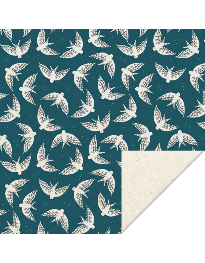 Inpakpapier 700 x 30 cm  - Birds night blue