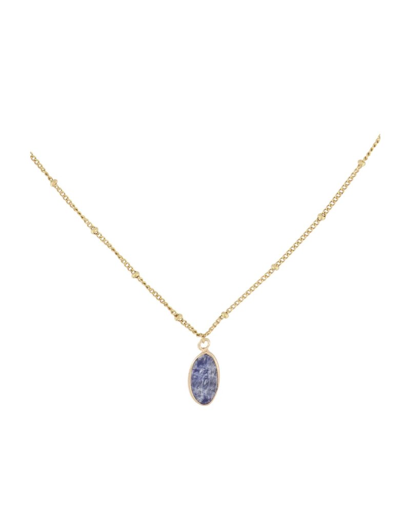 Zusss Ketting met glassteen  donkerblauw