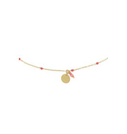 Zusss Ketting met bedel en kraaltjes koraalroze/goud