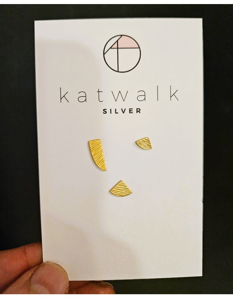 Katwalk Zilver Verguld zilver oorstekers - gehamerde stukjes - 3 stuks