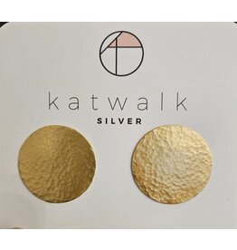 Katwalk Zilver Verguld zilver oorstekers - gehamerd rond  - Ø 34mm