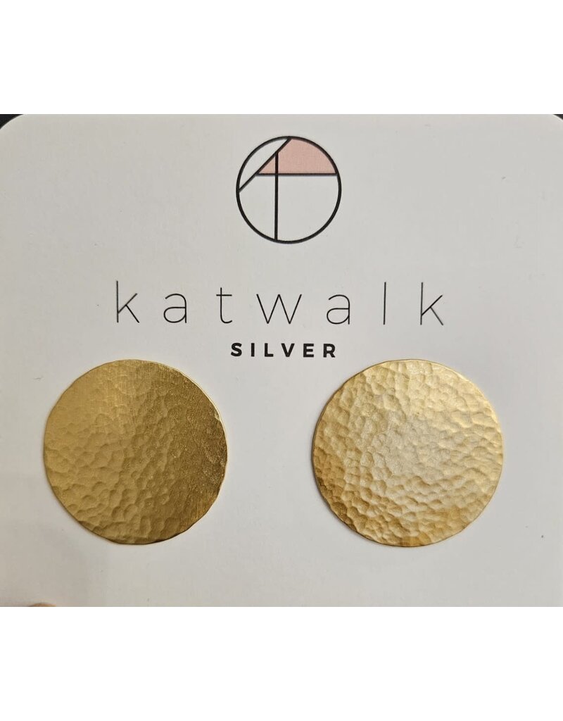 Katwalk Zilver Verguld zilver oorstekers - gehamerd rond  - Ø 34mm