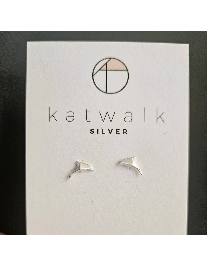 Katwalk Zilver Zilver oorstekers - origami dolfijn
