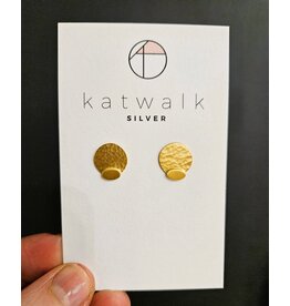 Katwalk Zilver Verguld zilver oorstekers - gehamerd rondje met ovaal