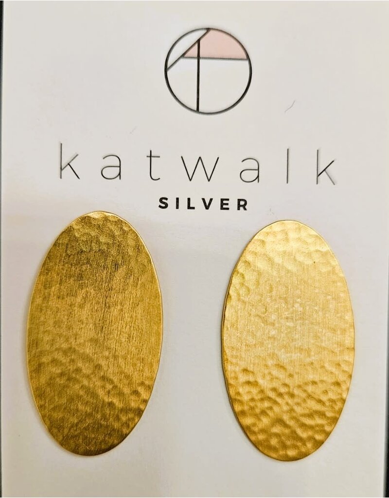 Katwalk Zilver Verguld zilver oorstekers - vol ovaal gehamerd - 35mm
