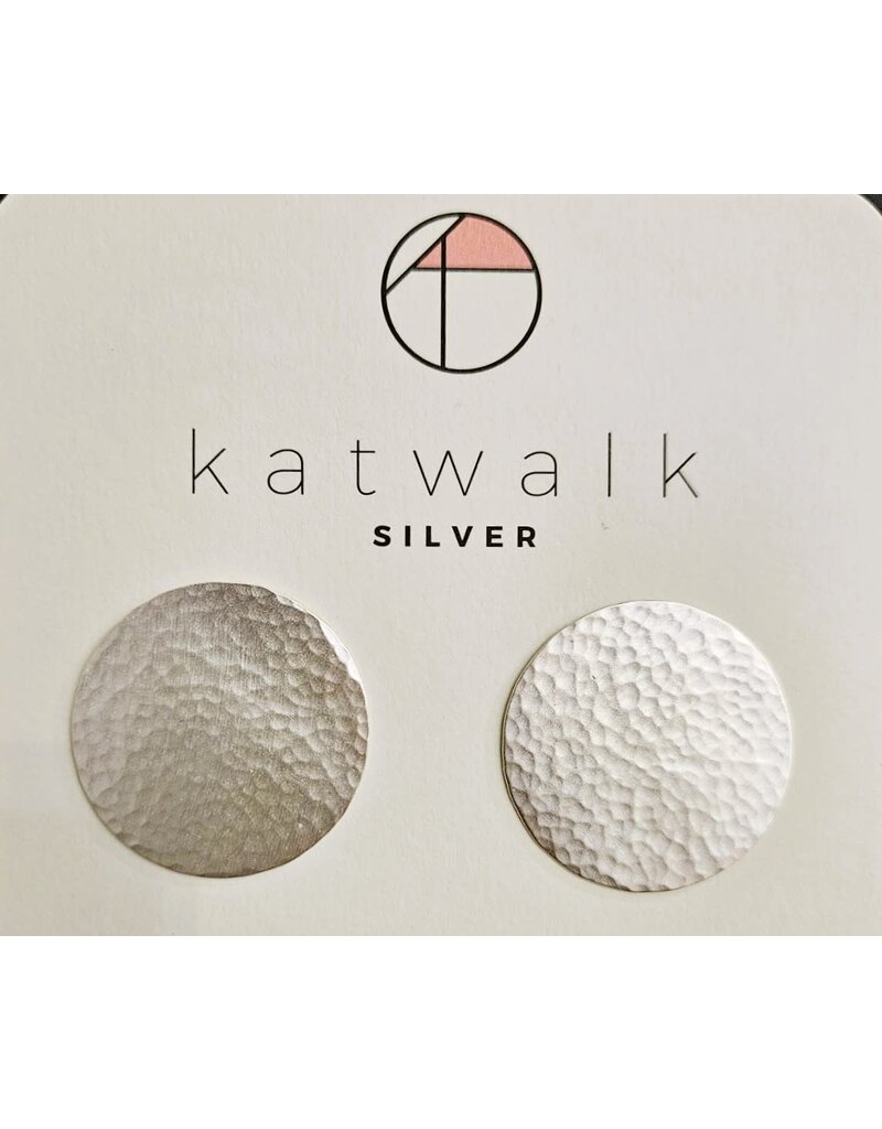 Katwalk Zilver Zilver oorstekers - gehamerd rond  - Ø 34mm