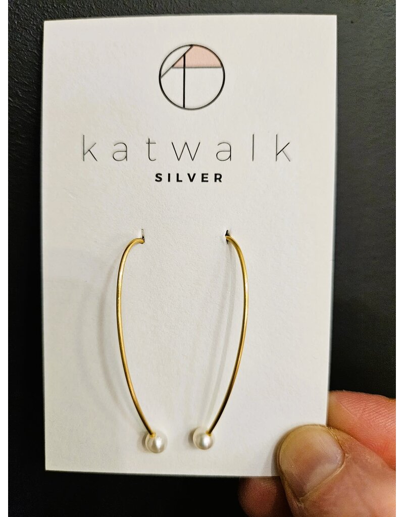 Katwalk Zilver Verguld zilver oorhangers - haakje met parel