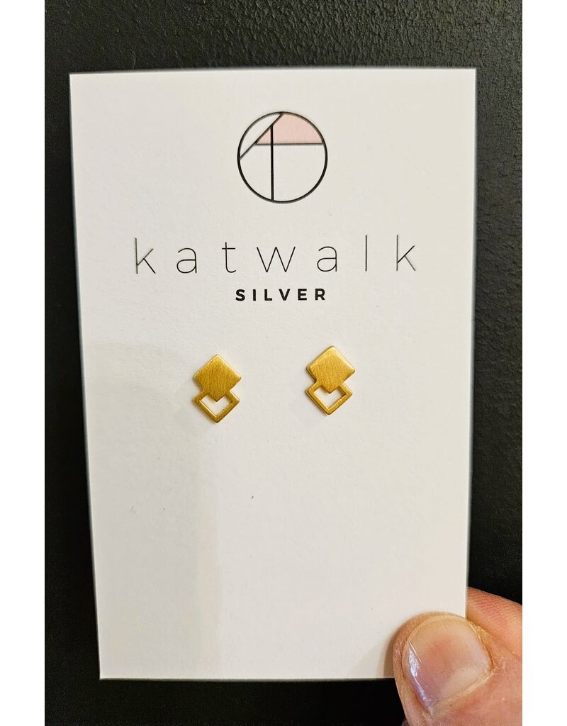 Katwalk Zilver Verguld zilver oorsteker - Gevuld en open vierkantjes overlap