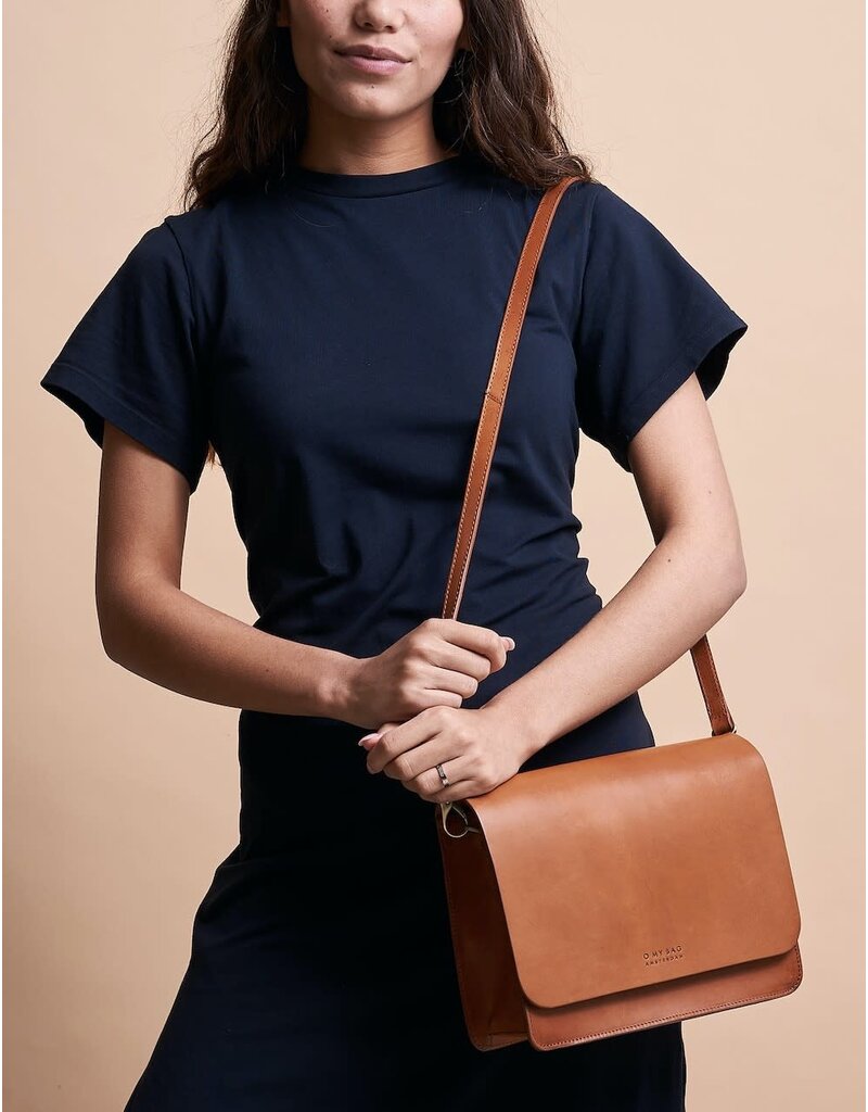 O MY BAG Audrey Cognac Classic Leather - Checkered Strap