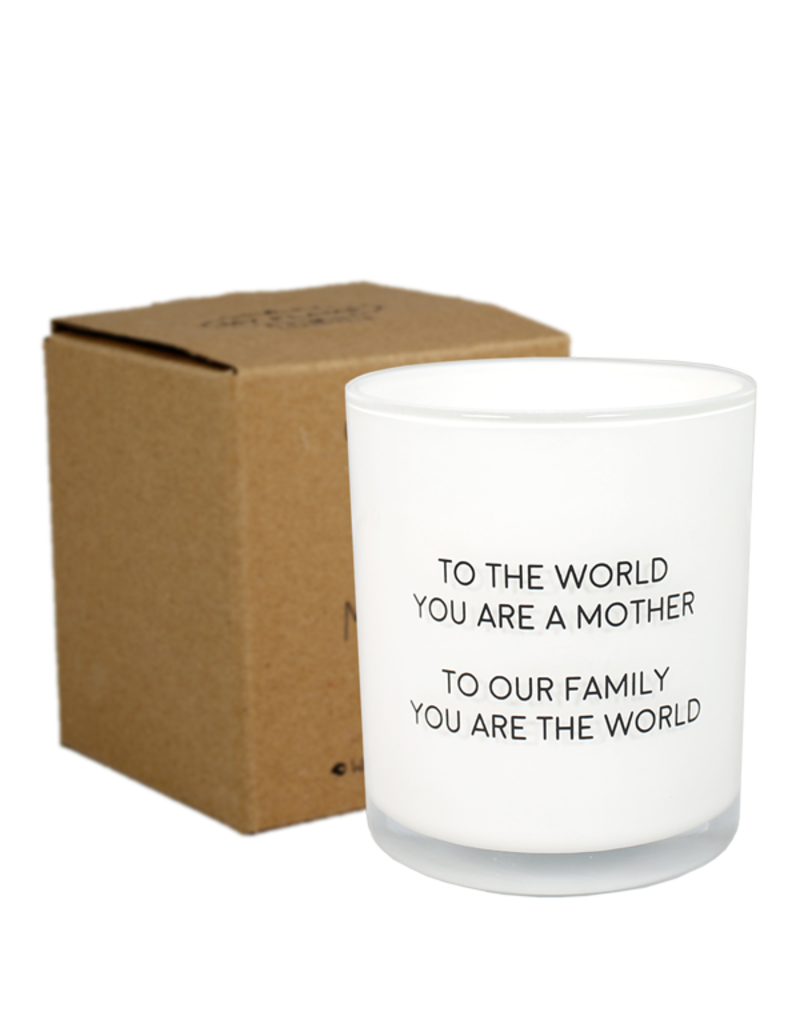 My Flame Lifestyle Geurkaars in glas - 'To the world you are a mother, to our family you are the world' - fresh cotton