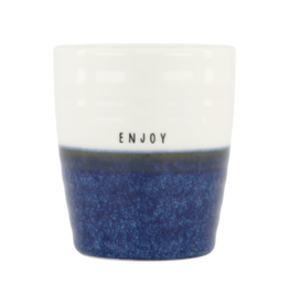 Zusss Koffiemok 'Enjoy' - donkerblauw/ wit