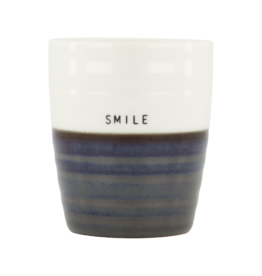 Zusss Koffiemok 'Smile' - donkerblauw/ wit
