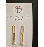 Katwalk Zilver Verguld zilver oorstekers - open schakels met pareltje