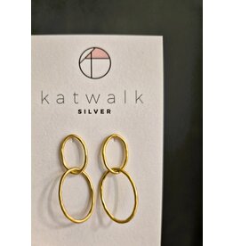 Katwalk Zilver Verguld zilver oorsteker - 2 ovalen gehamerd