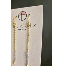 Katwalk Zilver Verguld zilver oorhanger - ketting met witte steentjes