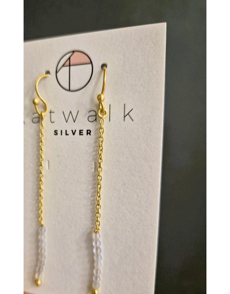 Katwalk Zilver Verguld zilver oorhanger - ketting met witte steentjes