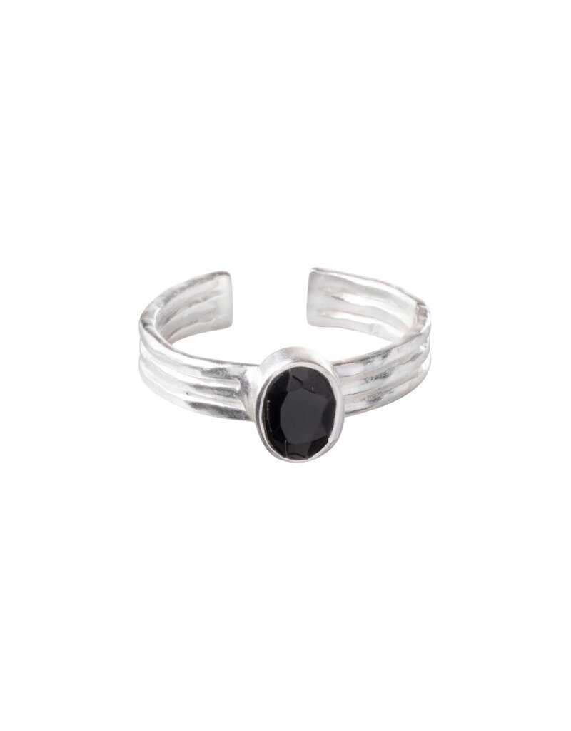 a beautiful story Zilver ring - Black Onyx  - aanpasbaar